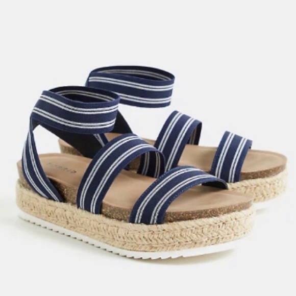 Torrid NAVY STRIPED ESPADRILLE PLATFORM Sandals  (WW) size 10 Boho - Picture 1 of 9